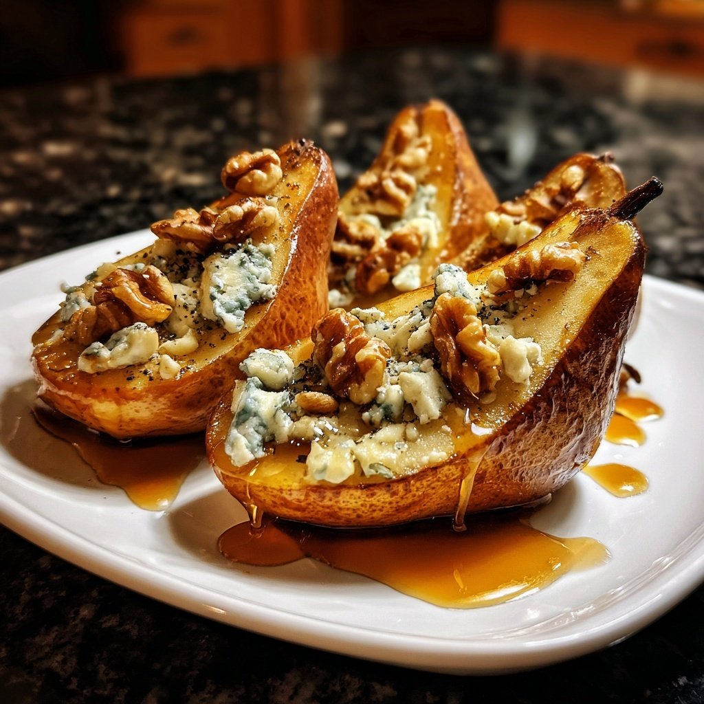 Easy Roasted Pears with Blue Cheese, Walnuts and Honey