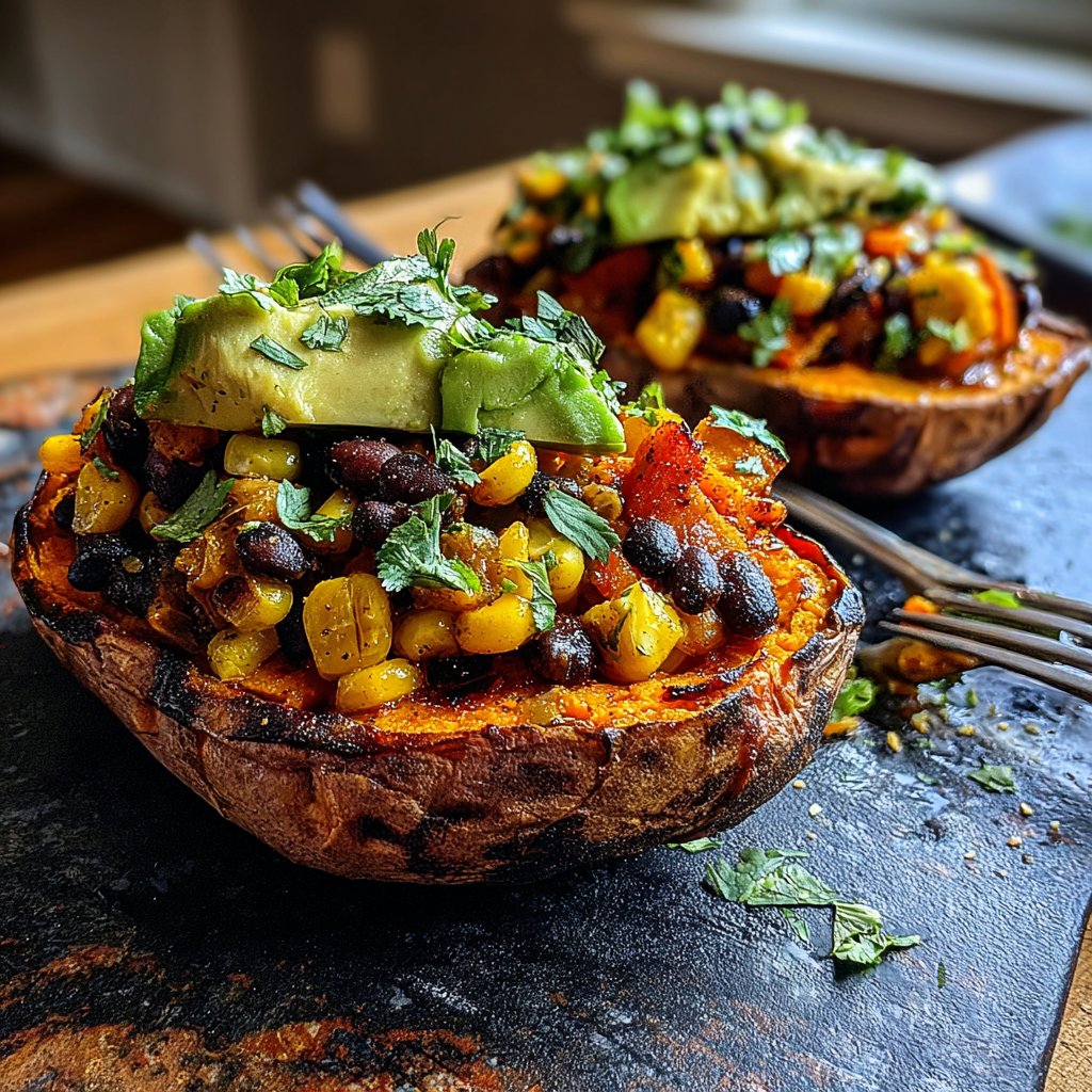 Baked Sweet Potato Veggie Boats